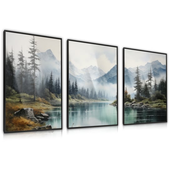 Zestaw 3X Plakat W Ramie Krajobraz Jezioro Góry Las Natura Panorama 60cm X 80cm Muralo
