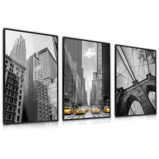 ZESTAW 3x Plakat W Ramie NEW YORK Wieżowce Miasto Architektura 60cm x 80cm Muralo