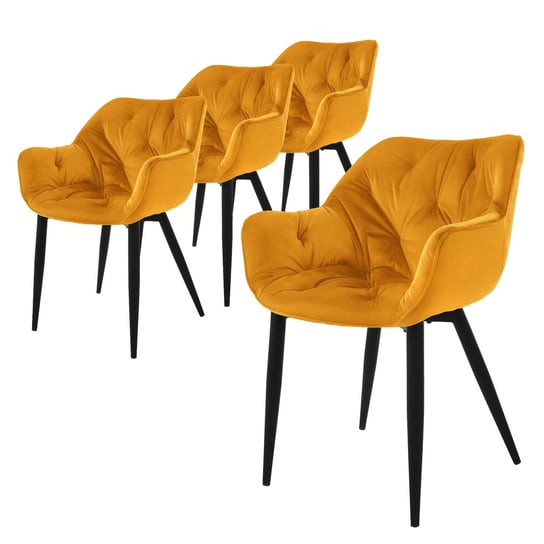 Zestaw 4 Aksamitnych Krzeseł Do Jadalni W Kolorze Musztardowej Żółci Z Czarnymi Metalowymi Nogami ML-DESIGN