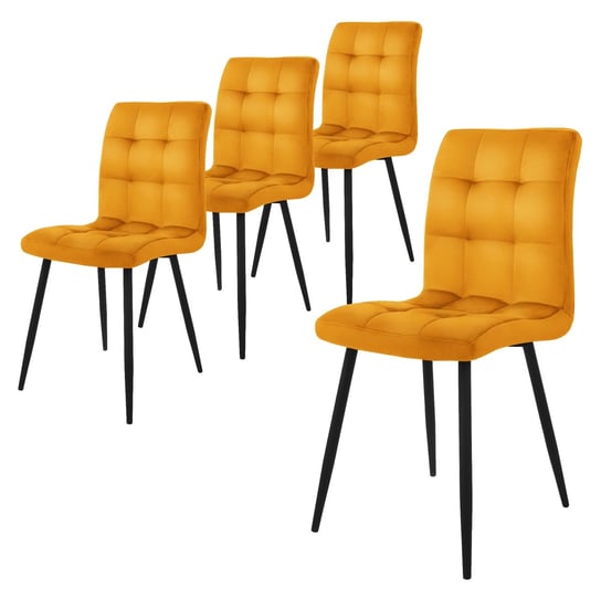 Zestaw 4 Aksamitnych Krzeseł Do Jadalni W Kolorze Musztardowej Żółci Z Czarnymi Nogami ML-DESIGN
