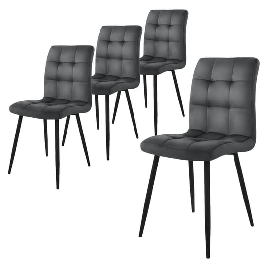 Zestaw 4 Antracytowych Aksamitnych Krzeseł Do Jadalni Z Czarnymi Metalowymi Nogami ML-DESIGN