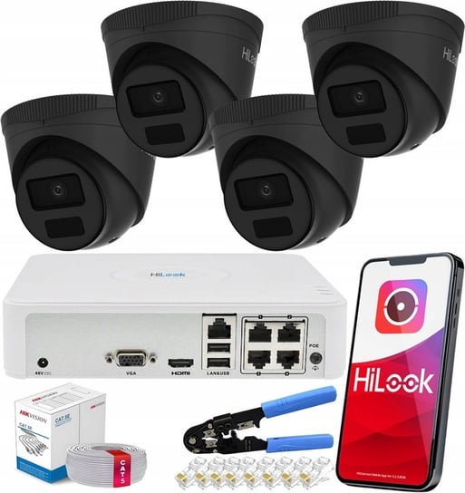 Zestaw 4 Kamer Do Monitoringu Ipc-T241H-C Black Zewnętrzne Hilook Hikvision HiLook
