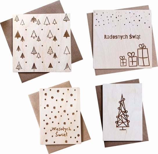Zestaw 4 kartek świątecznych z życzeniami Postwood