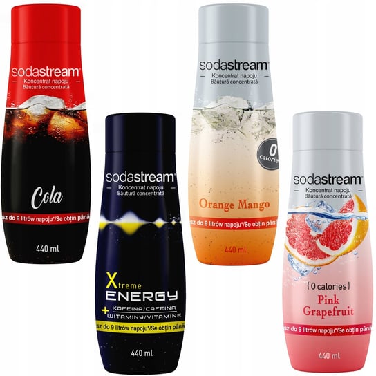 Zestaw 4 koncentratów SodaStream Cola+Energy+Grapefruit+Orange-Mango Soda Stream