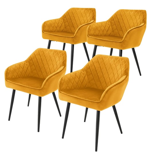 Zestaw 4 Krzeseł Do Jadalni Tapicerowanych Aksamitem W Kolorze Ochry Fotele Do Salonu ML-DESIGN