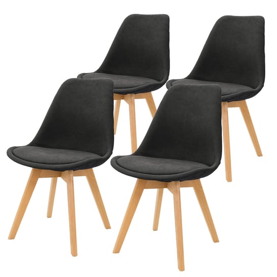 Zestaw 4 Krzeseł Do Jadalni W Czarnej Lnianej Tapicerce Z Drewnianymi Nogami Ml Design ML-DESIGN