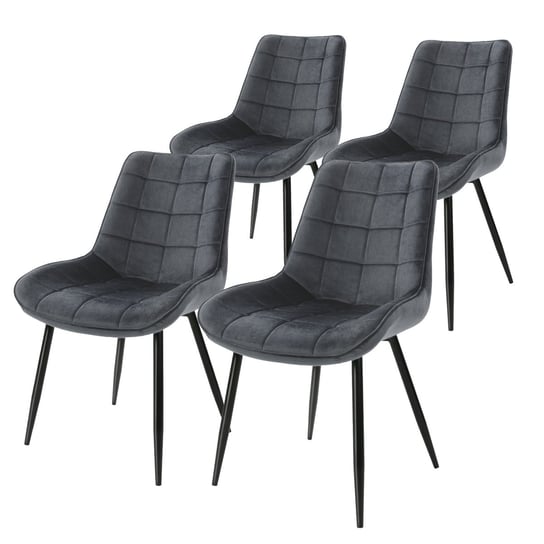 Zestaw 4 krzesel do jadalni z oparciem, antracyt, krzeslo kuchenne z aksamitnym pokryciem ML-DESIGN