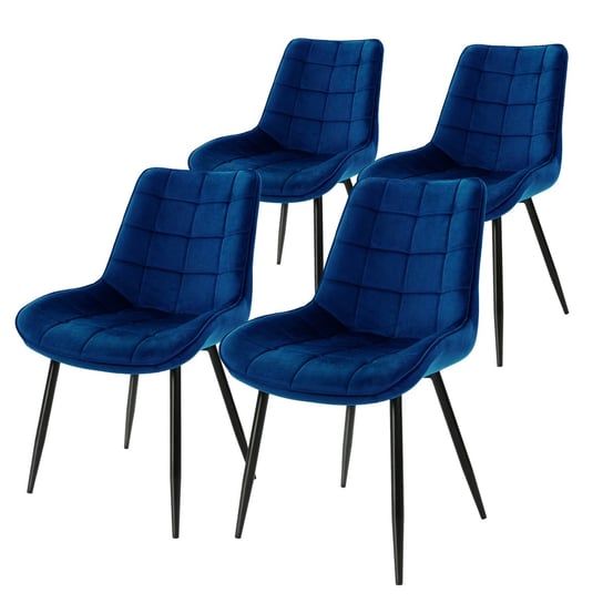 Zestaw 4 krzesel do jadalni z oparciem, ciemnoniebieskie, krzeslo kuchenne z aksamitnym pokryciem ML-DESIGN