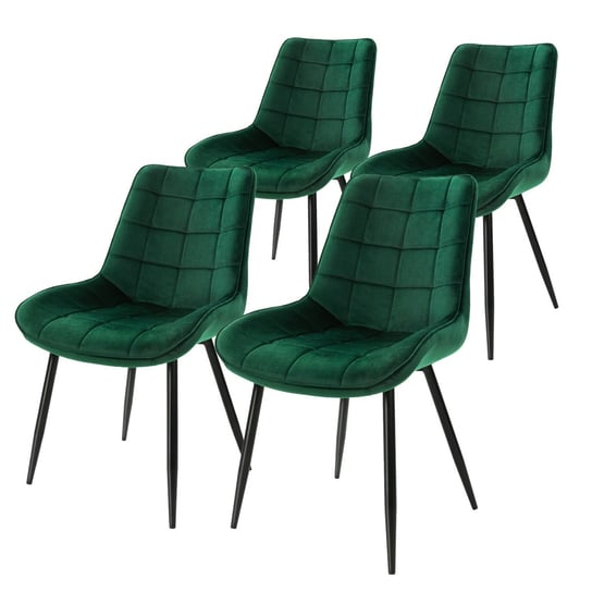 Zestaw 4 krzesel do jadalni z oparciem, ciemnozielone, krzeslo kuchenne z aksamitnym pokryciem ML-DESIGN