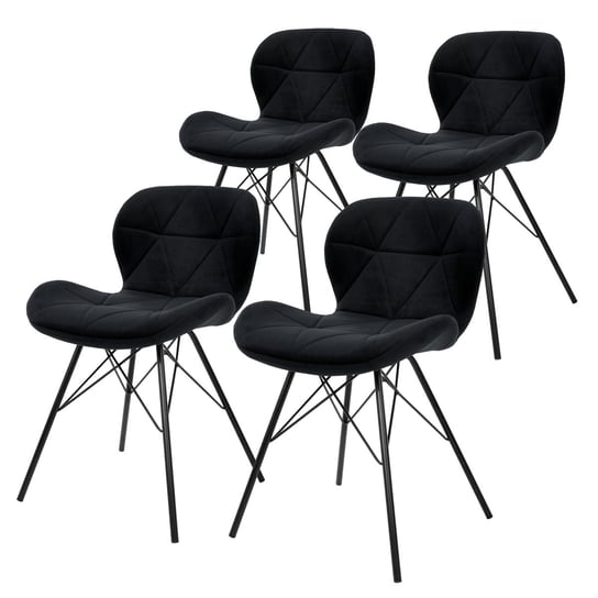Zestaw 4 krzesel do jadalni z oparciem, czarne, krzeslo kuchenne z aksamitnym pokryciem ML-DESIGN