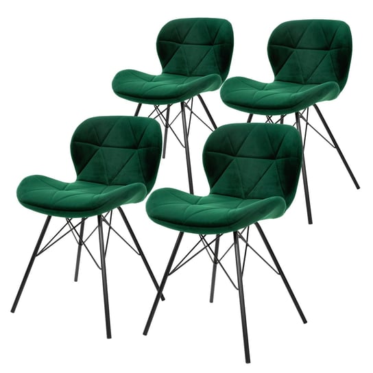 Zestaw 4 krzesel do jadalni z oparciem, zielone, krzeslo kuchenne z aksamitnym pokryciem ML-DESIGN