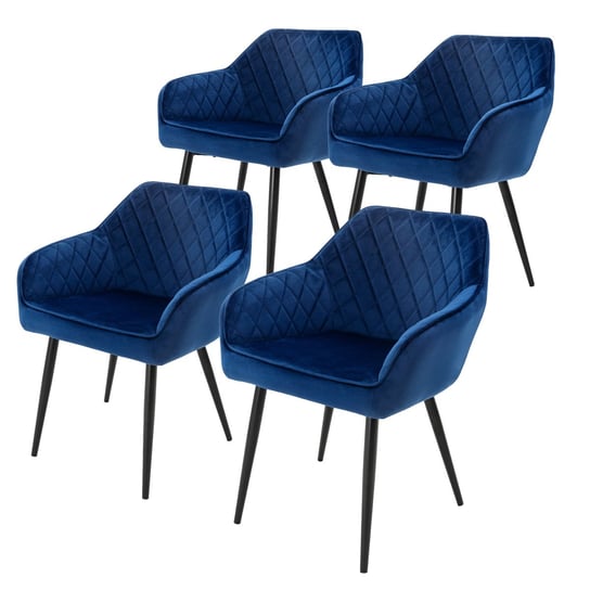 Zestaw 4 krzesel do jadalni z podlokietnikami i oparciem, ciemnoniebieskie, krzeslo kuchenne z aksamitnym pokryciem ML-DESIGN