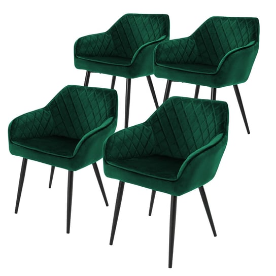 Zestaw 4 krzesel do jadalni z podlokietnikami i oparciem, ciemnozielone, krzeslo kuchenne z aksamitnym pokryciem ML-DESIGN