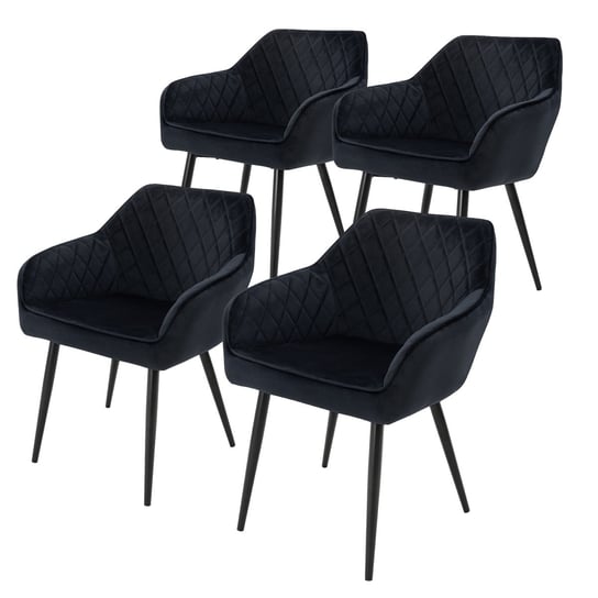 Zestaw 4 krzesel do jadalni z podlokietnikami i oparciem, czarne, krzeslo kuchenne z aksamitnym pokryciem ML-DESIGN
