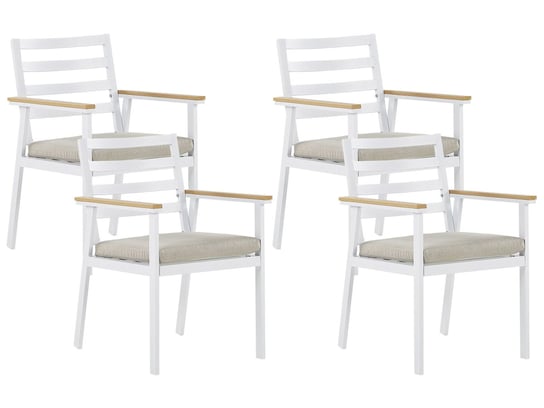 Zestaw 4 krzeseł ogrodowych biały z poduszkami beżowymi CAVOLI Beliani