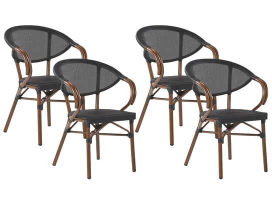 Zestaw 4 krzeseł ogrodowych ciemne drewno z czarnym CASPRI Beliani