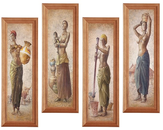 Zestaw 4 obrazów w drewnianej ramie, 10x35 cm- African Girl POSTERGALERIA