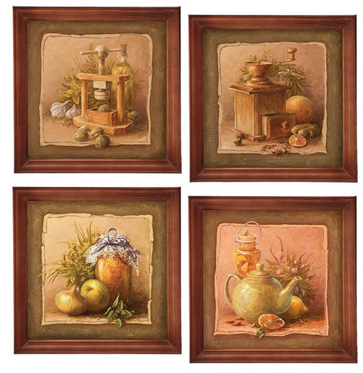 Zestaw 4 obrazów w drewnianej ramie, 20x20 cm- Seria kuchenna POSTERGALERIA