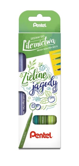 Zestaw 4 pisaków/pędzelków do kaligrafii - Zielone jagody Pentel