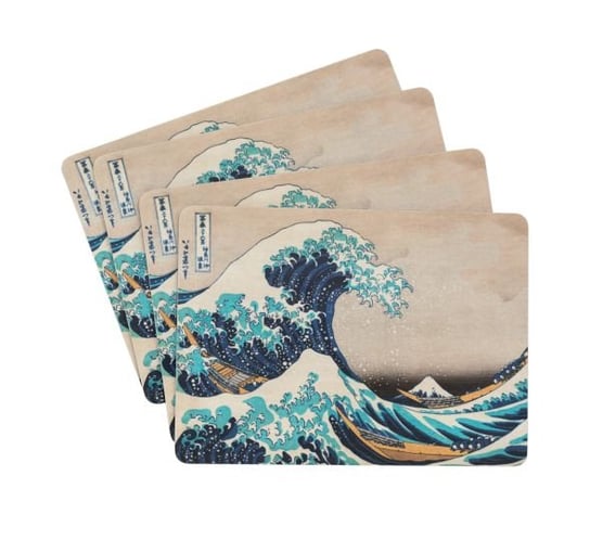 Zestaw 4 podkładek na stół The Great Wave Of Kanagawa Hokusai Korkowe podstawki Grupo Erik