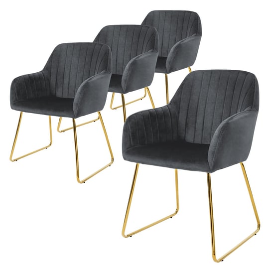 Zestaw 4 Szarych Aksamitnych Krzeseł Do Jadalni Ze Złotymi Metalowymi Nogami ML-DESIGN