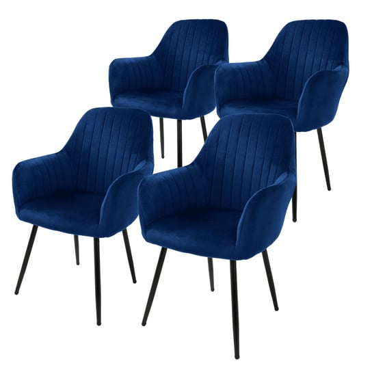 Zestaw 4 Tapicerowanych Aksamitem Krzeseł Do Jadalni, Niebieski, Metal ML-DESIGN