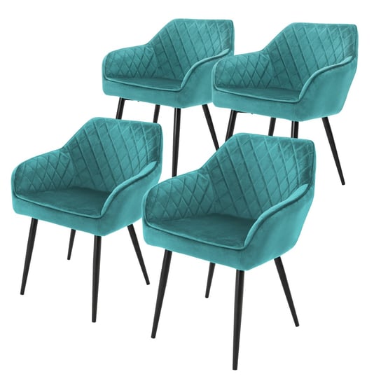 Zestaw 4X Aksamitne Tapicerowane Krzesła Do Jadalni Turkusowe Fotele ML-DESIGN