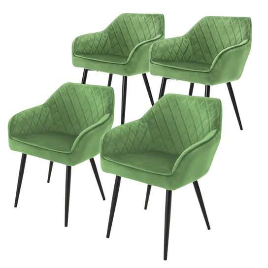 Zestaw 4X Aksamitne Tapicerowane Krzesła Do Jadalni Zielone Fotele Do Salonu ML-DESIGN