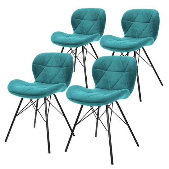 Zestaw 4X Krzesła Do Jadalni Tapicerowane Turkusowe Aksamitne Fotele Nowoczesne ML-DESIGN