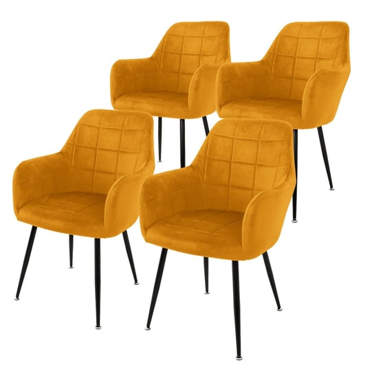 Zestaw 4X Wyściełane Krzesła Do Jadalni Ochra Aksamit Retro/Nowoczesne Fotele ML-DESIGN