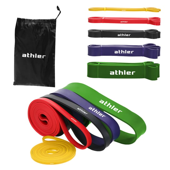 Zestaw 5 gum do ćwiczeń Athler Athlete 20, gumy fitness, różny stopień zaawansowania, rehabilitacyjne, 2-57 kg Athler