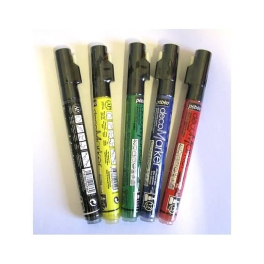 Zestaw 5 markerów „Pébéo - DecoMarker” czarny/żółty/czerwony/niebieski/zielony 1,2 mm PEBEO