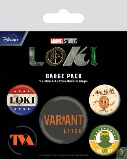 Zestaw 5 przypinek Loki TVA odznaki przypinki piny 2,5-3,8 cm Marvel