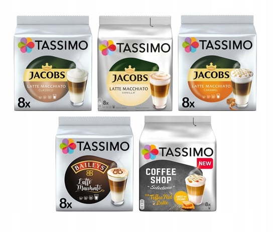 Zestaw 5x Kapsułki do Tassimo latte machciato kawy mleczne smakowe 40 kaw Tassimo