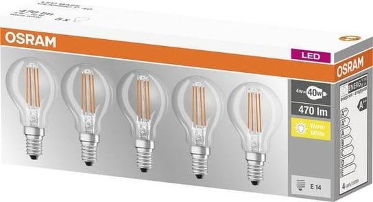 Zestaw 5x Żarówek LED filament OSRAM, E14, 4 W = 40 W, 470 lm, 2700 K Osram Ledvance