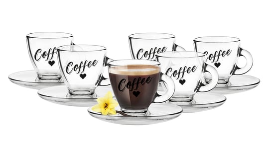 Zestaw 6 Filiżanek Do Espresso Ze Spodkami 85ml Z Napisem Coffee GLASMARK