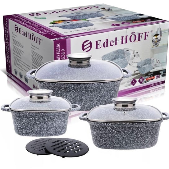 Zestaw 6 Garnki Brytfanny Ceramiczne Marmurowe Indukcja Edel Hoff EDEL HÖFF