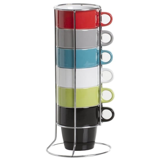Zestaw 6 kolorowych filiżanek do cappuccino + metalowy stojak Secret de Gourmet