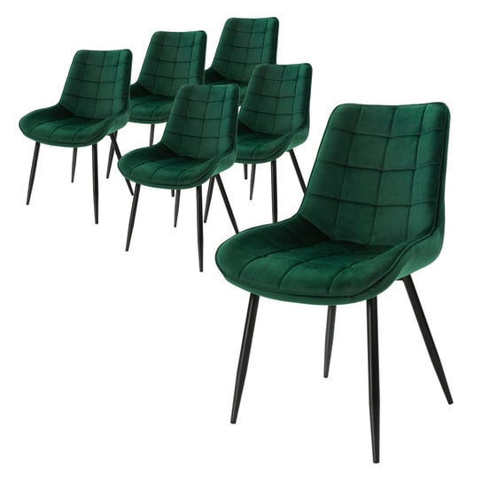 Zestaw 6 krzeseł do jadalni krzesła do salonu aksamitne krzesła tapicerowane ciemnozielone ML-DESIGN