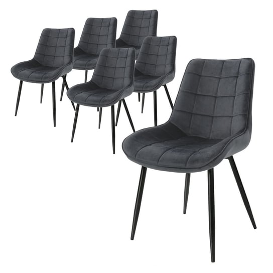 Zestaw 6 krzeseł do jadalni krzesła do salonu aksamitne krzesła tapicerowane krzesło antracytowe ML-DESIGN