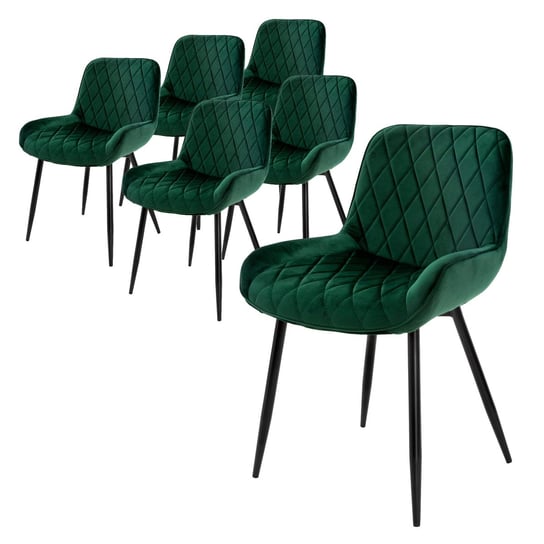 Zestaw 6 krzeseł do jadalni krzesła do salonu krzesło kuchenne ciemnozielony aksamit ML-DESIGN