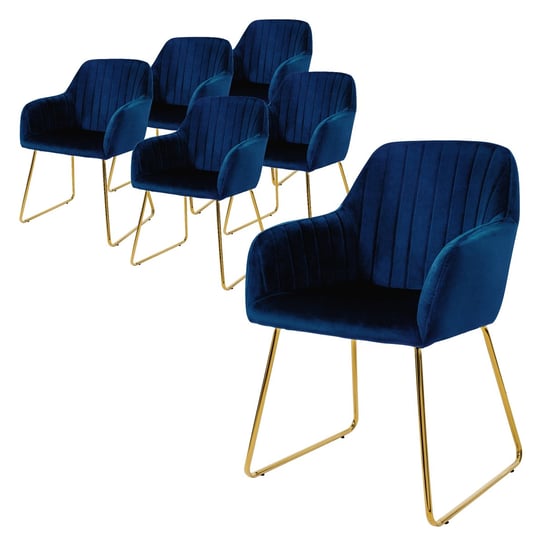 Zestaw 6 krzeseł do jadalni krzesła do salonu krzesło kuchenne krzesło tapicerowane niebieski aksamit ML-DESIGN