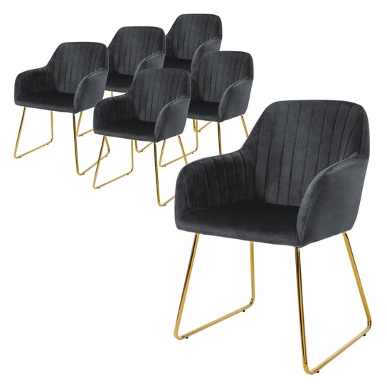 Zestaw 6 krzeseł do jadalni krzesła do salonu krzesło kuchenne krzesło tapicerowane szary aksamit ML-DESIGN