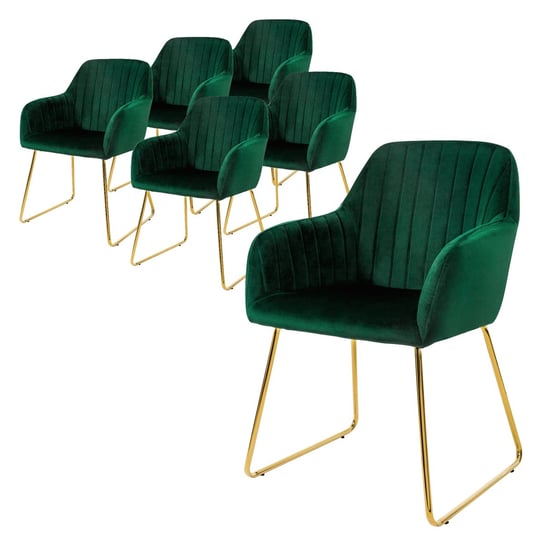 Zestaw 6 krzeseł do jadalni krzesła do salonu krzesło kuchenne krzesło tapicerowane zielony aksamit ML-DESIGN