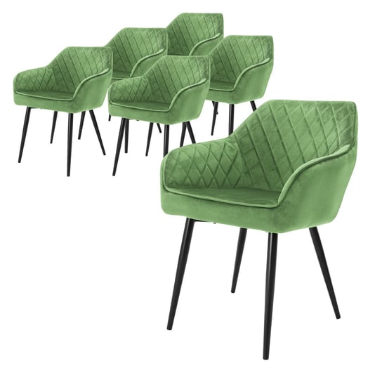 Zestaw 6 Krzeseł Do Jadalni Tapicerowanych Aksamitem W Kolorze Zielonym Szałwiowym ML-DESIGN