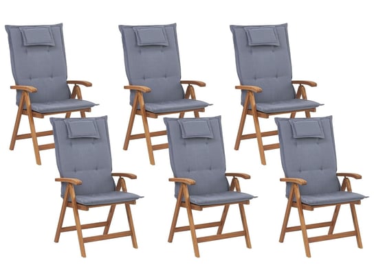 Zestaw 6 krzeseł ogrodowych drewnianych z niebieskimi poduszkami JAVA Beliani