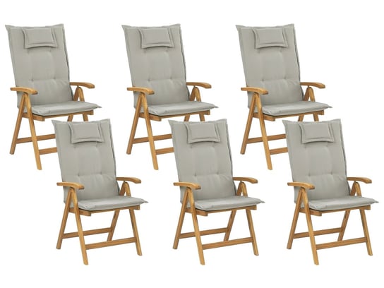 Zestaw 6 krzeseł ogrodowych drewnianych z poduszkami beżowoszarymi JAVA Beliani