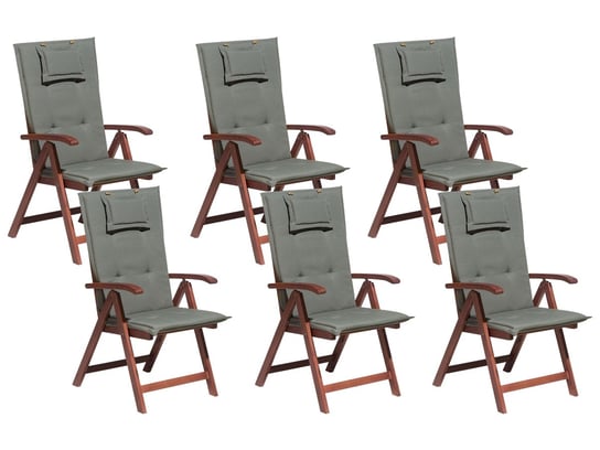 Zestaw 6 krzeseł ogrodowych drewnianych z szarymi poduszkami TOSCANA Beliani