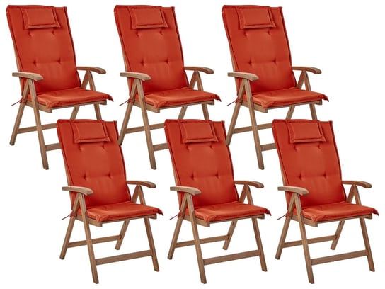 Zestaw 6 krzeseł ogrodowych drewno akacjowe z poduszkami czerwonymi AMANTEA Beliani