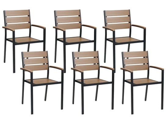Zestaw 6 krzeseł ogrodowych jasne drewno z czarnym Beliani